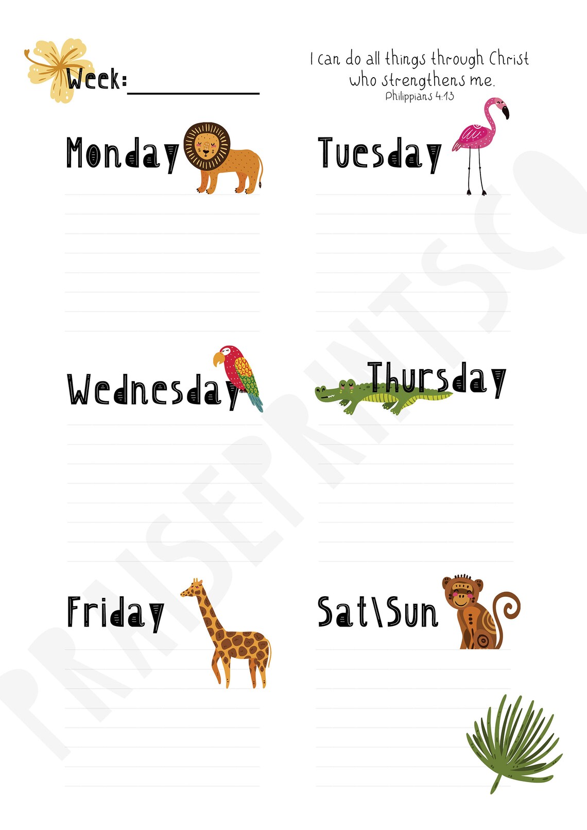 Cute Animals Printable To-do List Christian Weekly Planner - Etsy