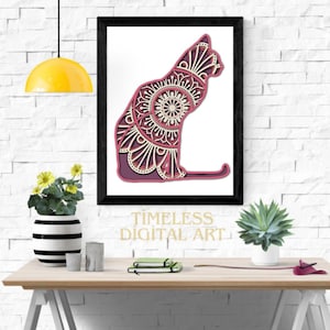 Cat Mandala Laser Cut SVG | 5-Layer Digital Download for Cricut - Glowforge | CNC File for Home Decor & Crafting Projects
