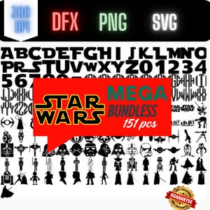 Pacchetto SVG di Star Wars / 151 file per Cricut e Silhouette / Personaggi, loghi, citazioni, alfabeto / Download immediato