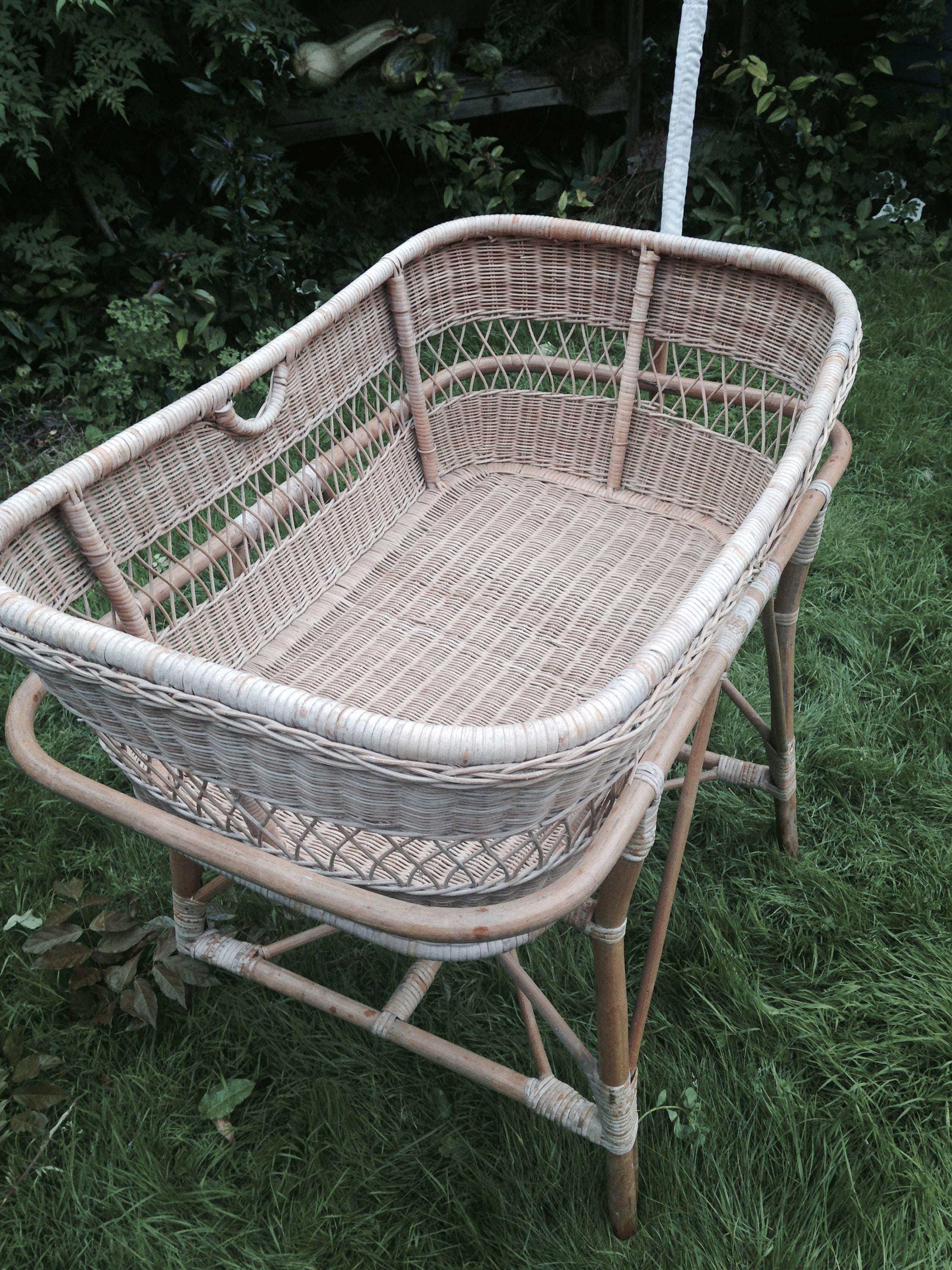 Vintage 1960s wicker crib/carrycot and bamboo cane stand Etsy