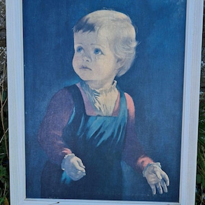 Cuadro enmarcado vintage de niño llorando de los años 60 y 70 &quot;Infancia&quot; de Anna Zinkeisen Arte de pared retro kitsch