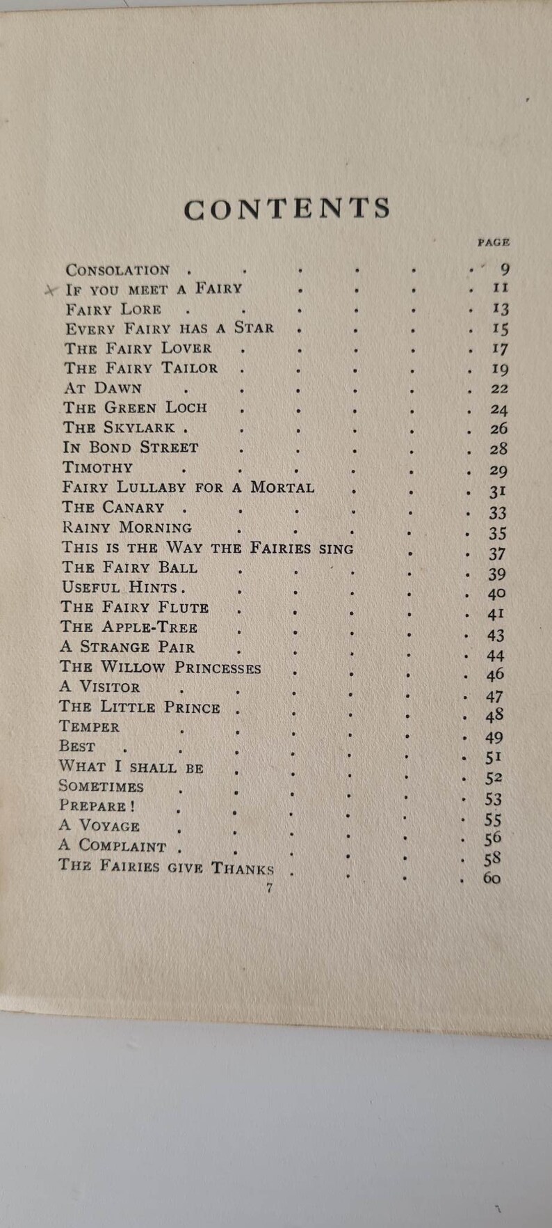 May include: A black and white printed page with the title "CONTENTS" and a list of fairy tales with page numbers. The page is from a book of fairy tales.