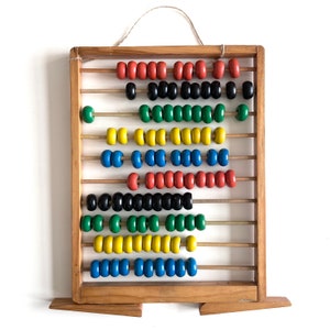 70s vintage wooden abacus. Maths tools. School play prop.