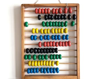 70er Jahre Vintage Abakus aus Holz. Mathe-Werkzeuge. Schule spielen prop.