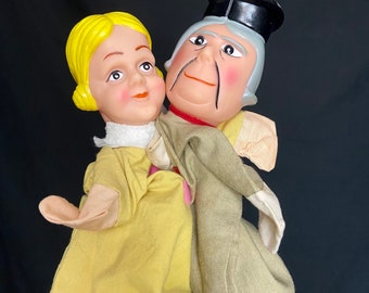 Vintage 70s Hand Puppets: Blond Girl & Old Lady, Silicone Head
