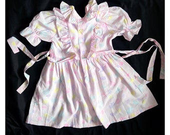 80s vintage pink baby girl dress. Pastel short sleeve summer dress. Cute floral shift dress 104cm 4 years