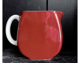 60s vintage Ridgway burgundy red milk creamer or water jug pitcher with flat sides.
