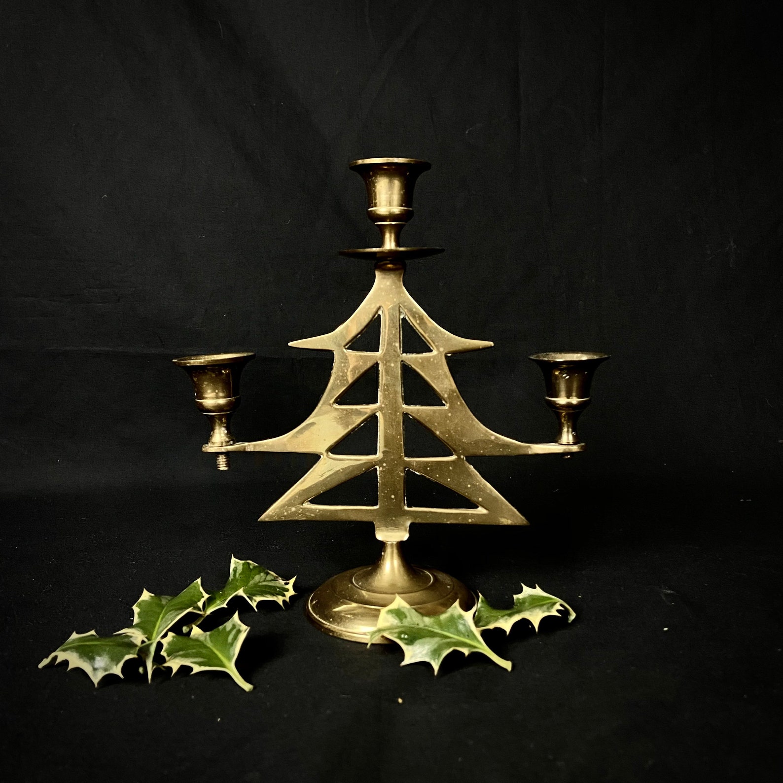 Christmas tree shaped candelabra made of brass. Festive candle Etsy