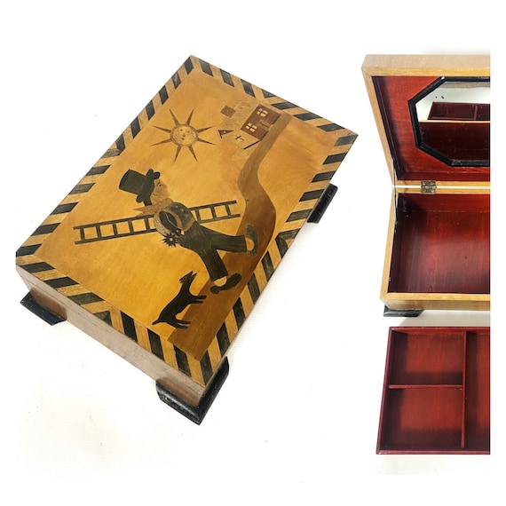 Vintage marquetry box. Wooden jewellery box with … - image 1