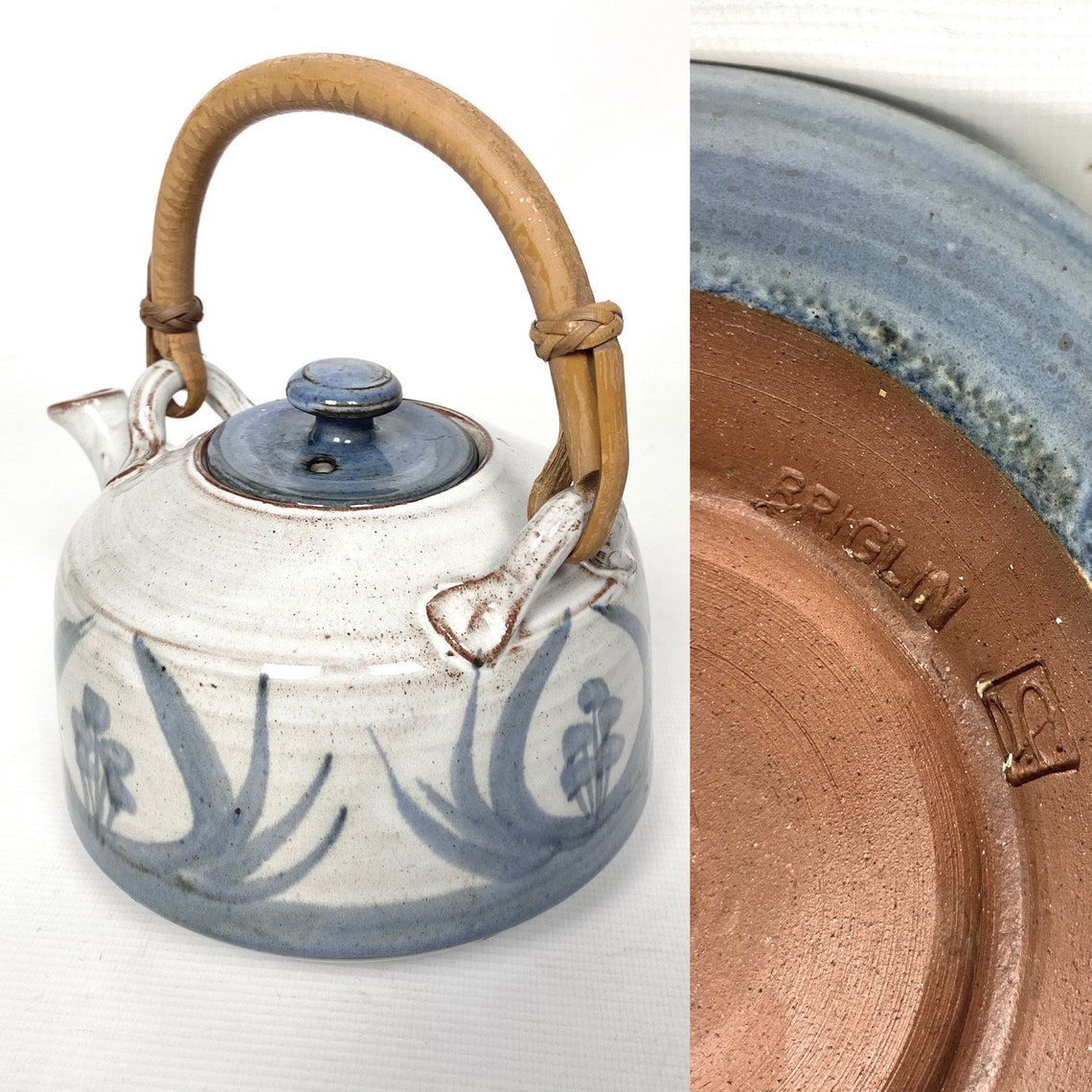 1960s Vintage Briglin Pottery Teapot in Blue and Grey. Etsy UK