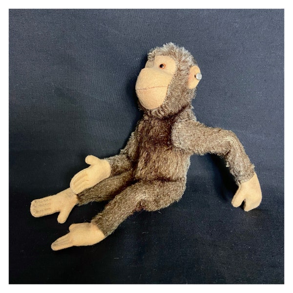 Steiff vintage 60s Jocko monkey. Collectible miniature chimpanzee. Little 7” monkey. Vintage animal toy.