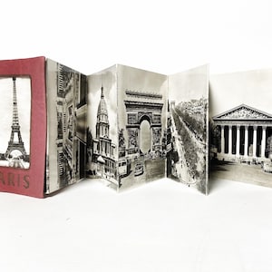 Cartes postales en noir et blanc pliées en accordéon vintage des années 50. Souverain de Paris.