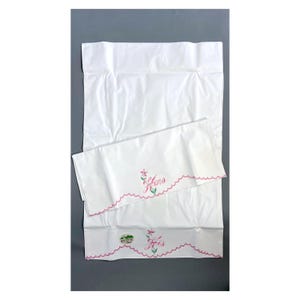 Set of 2 vintage Irish embroidered cushion cases. His and Hers wedding pillow covers.