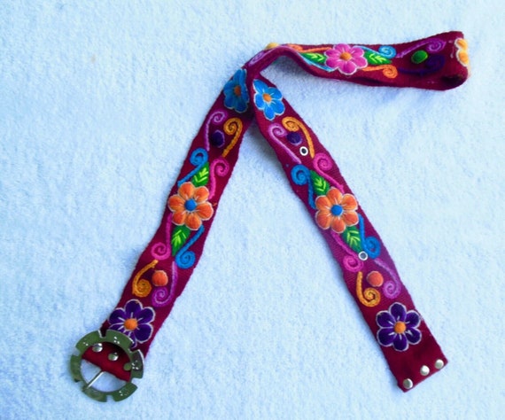 Brand New Peru Handmade Wool Boho Belt Flower Embroidered by  display picture 1