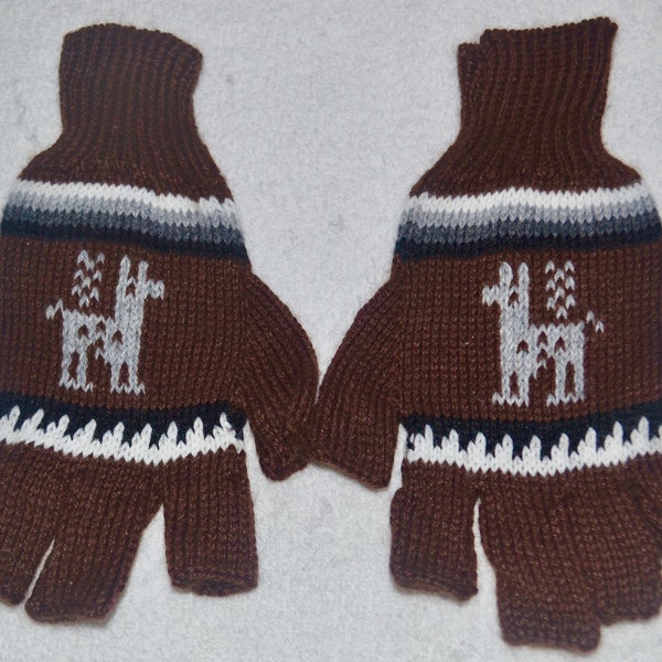 Brand New Alpaca Blended Fingerless Gloves From Peru Teen Size Adult Small - Brown #ETFINLES2