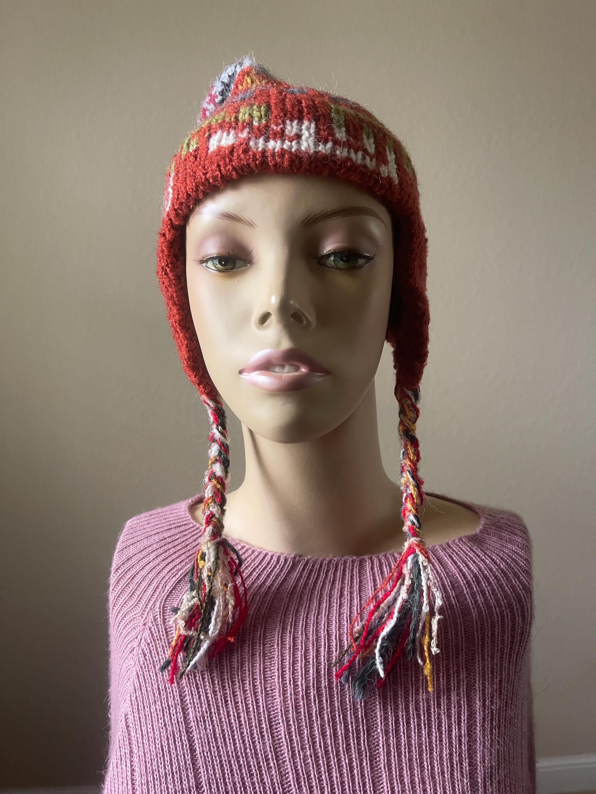Cusco MachuPicchu beanie hat tassel handmade indigenous Chullo Q’ero pompons Genuine peruvian hat | Peruvian Chullo with beads Pom Pom  main image 3