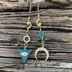 Moon and Eye Turquoise Earrings