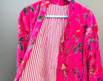 Tissu banian en velours imprimé oiseau OFMD Kimono en velours de coton longue, robe de chambre originale OFMD Kimono imprimé, robes de chambre d'hiver