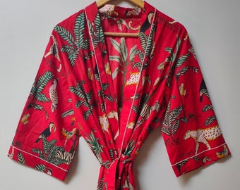 Indian Kimono Robe, Cotton Floral print Kimono, 100% Cotton kimono, Soft and comfortable, Bath robes, Beach wear kimono, Night wear kimono