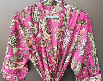 Indian Kimono Robe, Cotton Floral print Kimono, 100% Cotton kimono, Soft and comfortable, Bath robes, Beach wear kimono, Night wear kimono