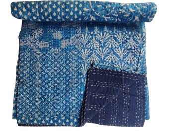 Edredón de algodón con estampado floral, edredón Kantha con estampado floral, manta de algodón, ropa de cama de algodón puro, colcha Kantha de algodón, edredón Kantha Queen