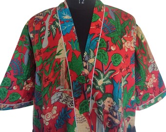 Abito caftano in cotone floreale: tunica lunga indiana, stile hippie - Italia