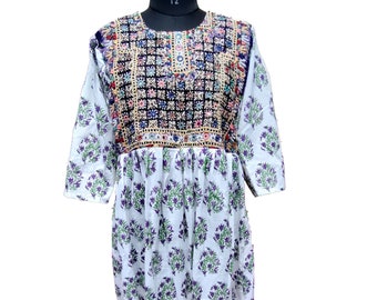 New embroidered dress, Bohemian embroidery tunic dress, patchwork dress with hand block print cloth Summer, party,Bohemian casual,home dress