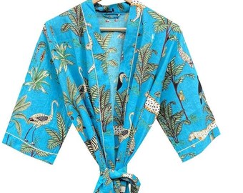 Indian Kimono Robe, Cotton Floral print Kimono, 100% Cotton kimono, Soft and comfortable, Bath robes, Beach wear kimono, Night wear kimono