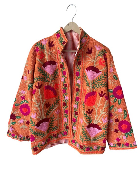 TNT JACKET Hand Embroidered Suzani Jacket, Floral Cotton Coat handmade