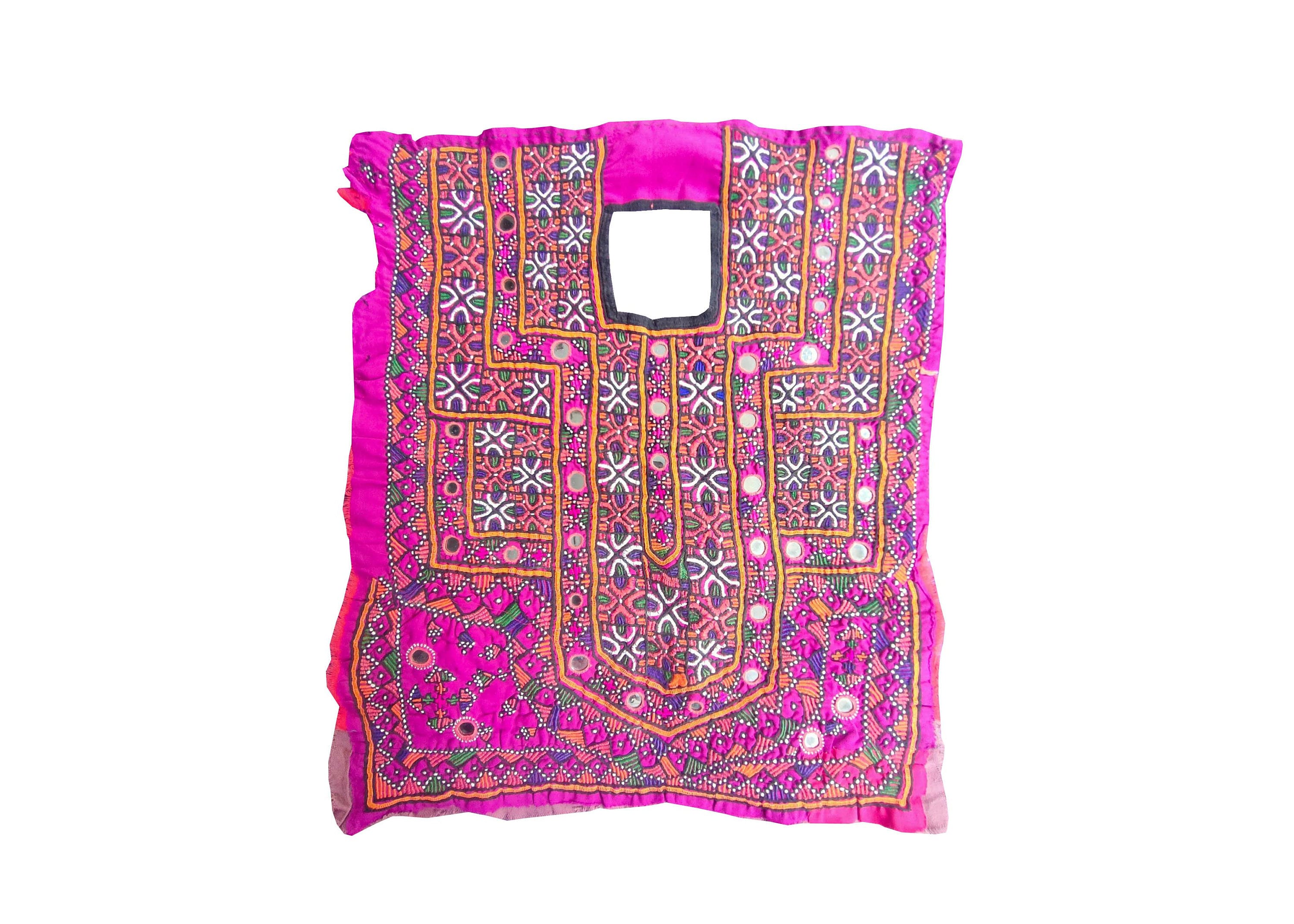 Upcycled Recycled Kutchi Sindhi Afghan Tribal Embroidery Applique Vintage Boho Banjara Yoke Neckline,Handmade Indian Embroidered Neck Patch