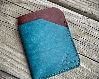 Great Heron Minimalist Wallet | Ortensia and Tobacco Pueblo Leather
