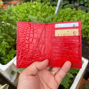 ROT Doppelseitiger Kreditkartenhalter aus echtem Allliigator-Leder / Minimalistischer Visitenkartenhalter CardCase / Geschenke für Papa / Luxus Brieftasche Karte