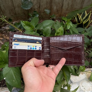 Portafoglio bifold in vera pelle di alligatore MARRONE con fermasoldi, porta carte, porta monete/portafoglio da uomo/regali per lui/portafoglio bifold di lusso
