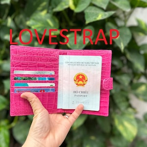 Portafoglio bifold in vera pelle di alligatore ROSA, con fermasoldi, porta carte e passaporto per uomo e donna/regalo per papà/portafoglio portapassaporto