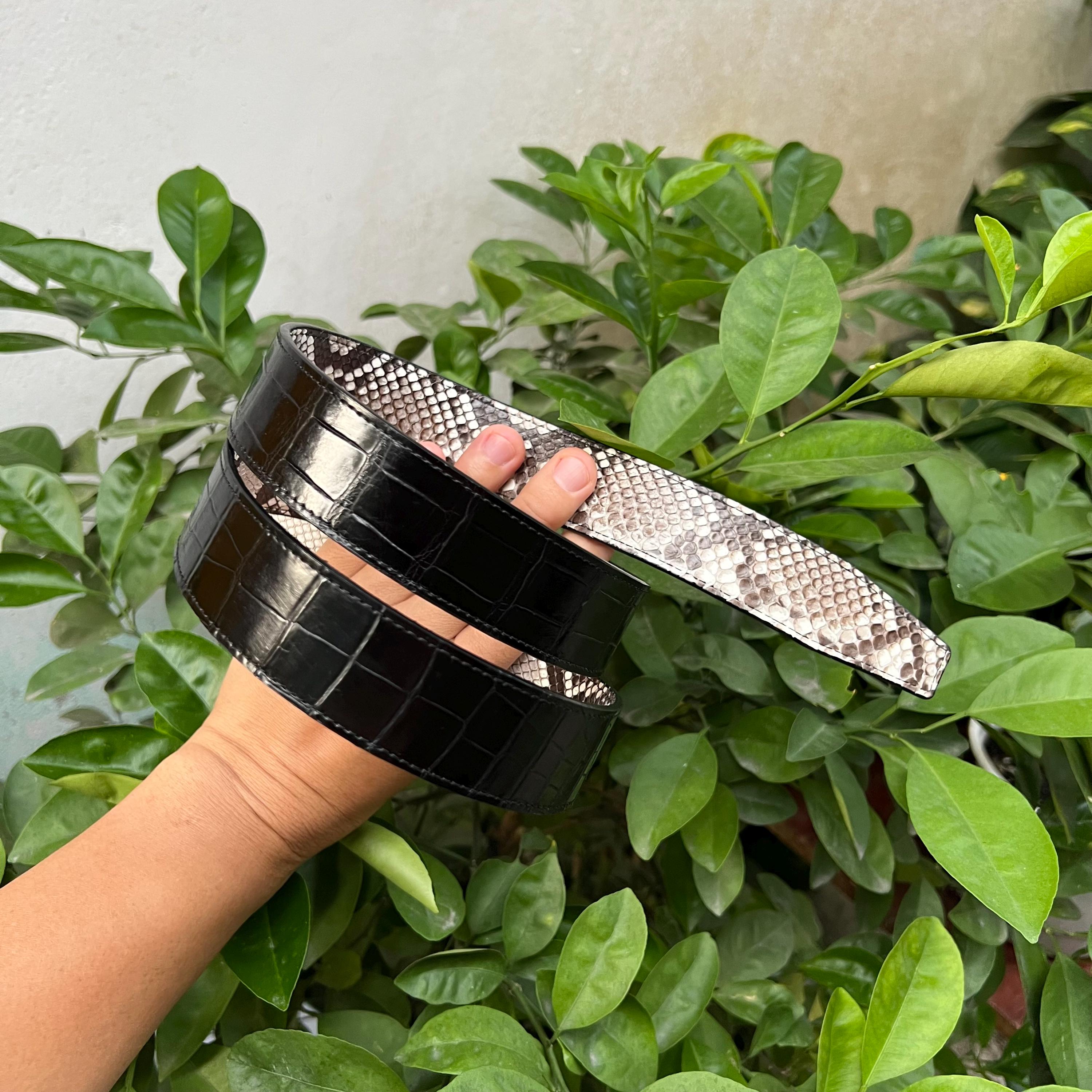 BLACK WHITE Genuine PYTHON Leather Belt's Buckle for Men's Women, Gift ...