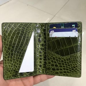 Tarjetero de piel auténtica verde oliva/Tarjetero minimalista/Regalo para papá/Tarjetero hecho a mano