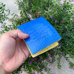 BLAUE Echte Allliigatoor Leder Bifold Brieftasche Karte Geldklammer / Herren Brieftasche Karte / Geschenke für Papa, Ihn / Herren Luxus Leder Bifold Brieftasche