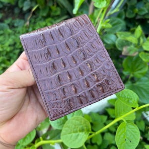 Billetera plegable de cuero genuino de aligátor marrón Hornback con clip para dinero/Regalo para él/Billetera plegable de cuero de lujo/Regalo para papá