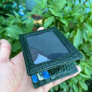VERT Portefeuille à deux volets en cuir véritable Allliigatoor carte pince à billets/cadeau pour lui/Mini portefeuille à deux volets en cuir pour hommes Keeper Dollar