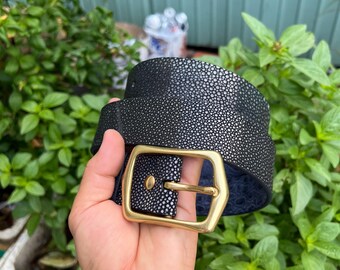 BLACK STTINGRRAY, BLUE Nubuck Genuine Alliigatoor Leather Skin Men Belt Buckle/ Belt Use For Buckle & Reversible Leather Strap 38mm/All Size