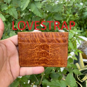 Porta-cartões de crédito de couro de avestruz genuíno BROWN/porta-cartões de visita/porta-cartões minimalista de couro RIFD/presente para ele, esposa