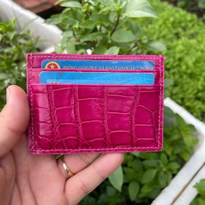 ROZE echte allliigator lederen portemonnee kaarthouder voor kaarthouder voor 4 kaarten/visitekaartjes geldsleuf/leer minimalistische RIFD-kaarthouder/cadeau voor