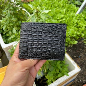 Portafoglio bifold in vera pelle di alligatore NERO con fermasoldi e portamonete, portafoglio da uomo in pelle, portafoglio bifold di lusso, regali per lui