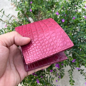 Billetera plegable de cuero genuino Allliigatoor color borgoña con clip para billetes/Tarjeta para hombre/Regalos para él/Billetera plegable de cuero de lujo para hombre