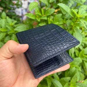BLEU MARINE Portefeuille à deux volets en cuir véritable allliigatoor carte pince à billets/cartes de portefeuille pour hommes/cadeaux pour papa, lui/portefeuille de luxe à deux volets pour hommes