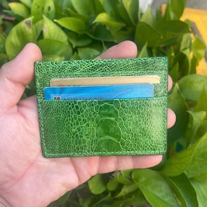 Cartera de piel de avestruz auténtica marrón con tarjetero para 6 tarjetas, tarjetero de visita, tarjetero minimalista de piel con ranura para efectivo, regalo para él