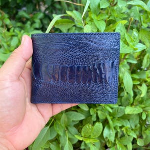Portafoglio bifold in vera pelle di struzzo BLU con fermasoldi, portamonete, portacarte/portafoglio da uomo/regalo per papà/portafoglio bifold di lusso in pelle con scomparto per contanti