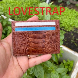 Cartera de piel de avestruz auténtica marrón con tarjetero para 4 tarjetas, tarjetero de visita, tarjetero minimalista de piel con ranura para efectivo, regalo para él