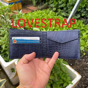 BLAUE echte Alliigatoor Lederhaut Bifold Brieftasche Karte Geldklammer Tasche Münze / Herren Brieftasche Karte / Geschenk für Papa / Herren Luxus Bifold Brieftasche
