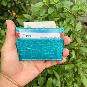 Tarjetero de piel de cocodrilo auténtica TIFFANY con clip para billetes, tarjetero, tarjetero minimalista de piel, regalo para él